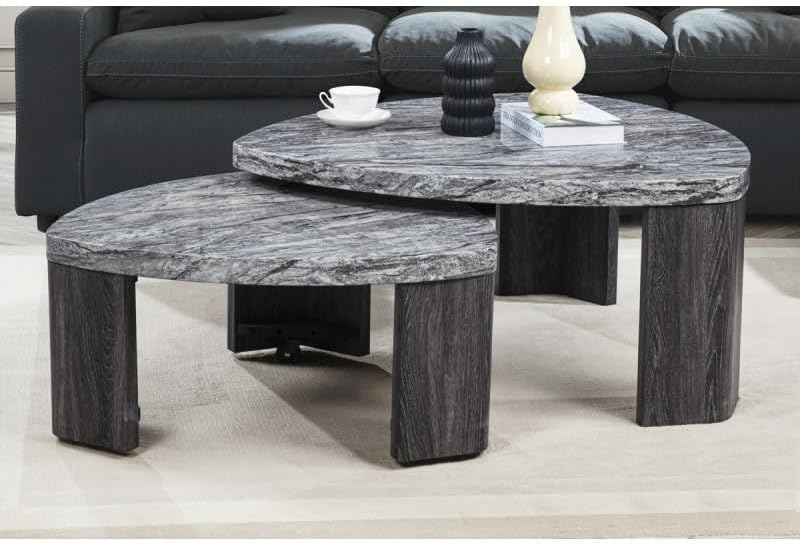 39" Durable Marble Laminate Nesting Coffee Table, Boo Coffee Table with Nested Structure, Nesting Side Tables with MDF Build for Modern Living Spaces, Gray