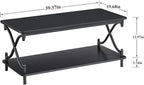 VECELO 39-Inch Coffee Table with Storage and Open Shelves for Living Dining Room, Modern Rectangle & Industrial Design, X-Shape Frame, Black