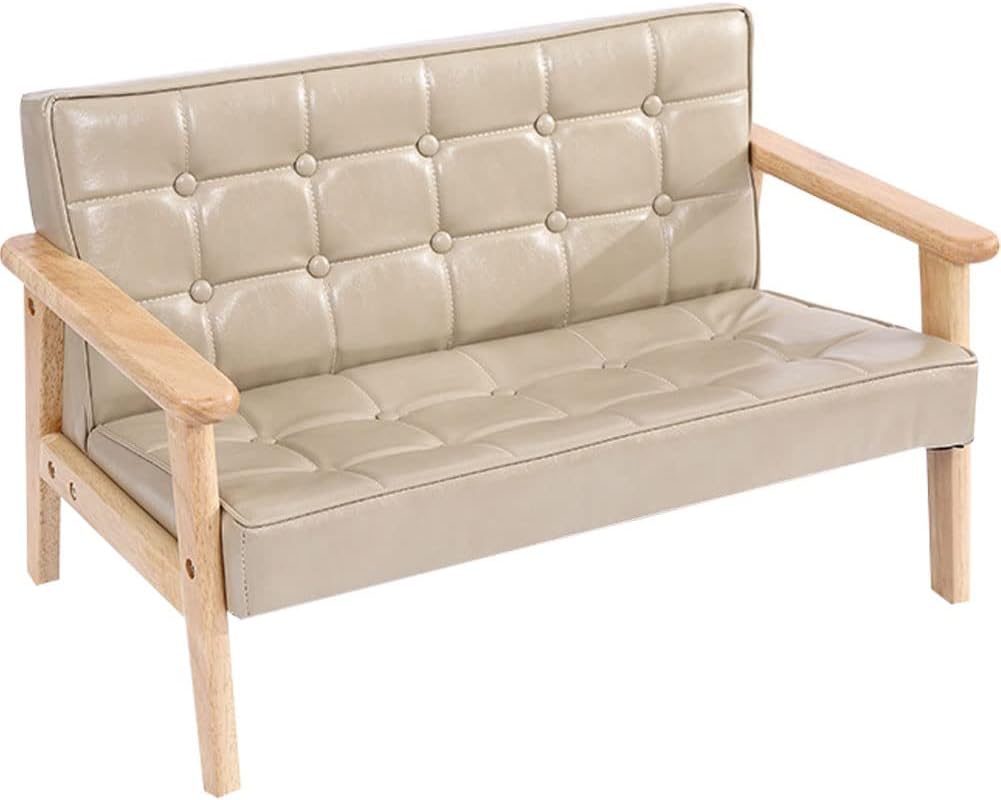 Sofa Chair: Solid Wood Arm & PU Leather Fabric Seating Chair Photography Prop Bench Photoshoot Photo Posing Props for Camel Loveseat