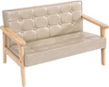 Sofa Chair: Solid Wood Arm & PU Leather Fabric Seating Chair Photography Prop Bench Photoshoot Photo Posing Props for Camel Loveseat