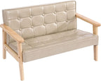 Sofa Chair: Solid Wood Arm & PU Leather Fabric Seating Chair Photography Prop Bench Photoshoot Photo Posing Props for Camel Loveseat