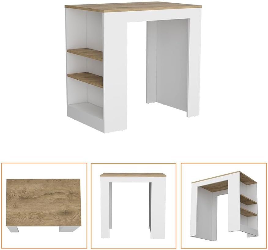 Kitchen Island with 3-Side Shelf and Counter Height Table Top | 3-side shelf design with counter-height table top for kitchen use