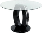 RGZ 47'' Modern Luxury Clear Glass Round Dining Table for 4-6, Glass Circle Top Kitchen Table with Elegant Silver Decorative Strips & Black Base, Circular Apartment Dinner Table for Home, Living Room