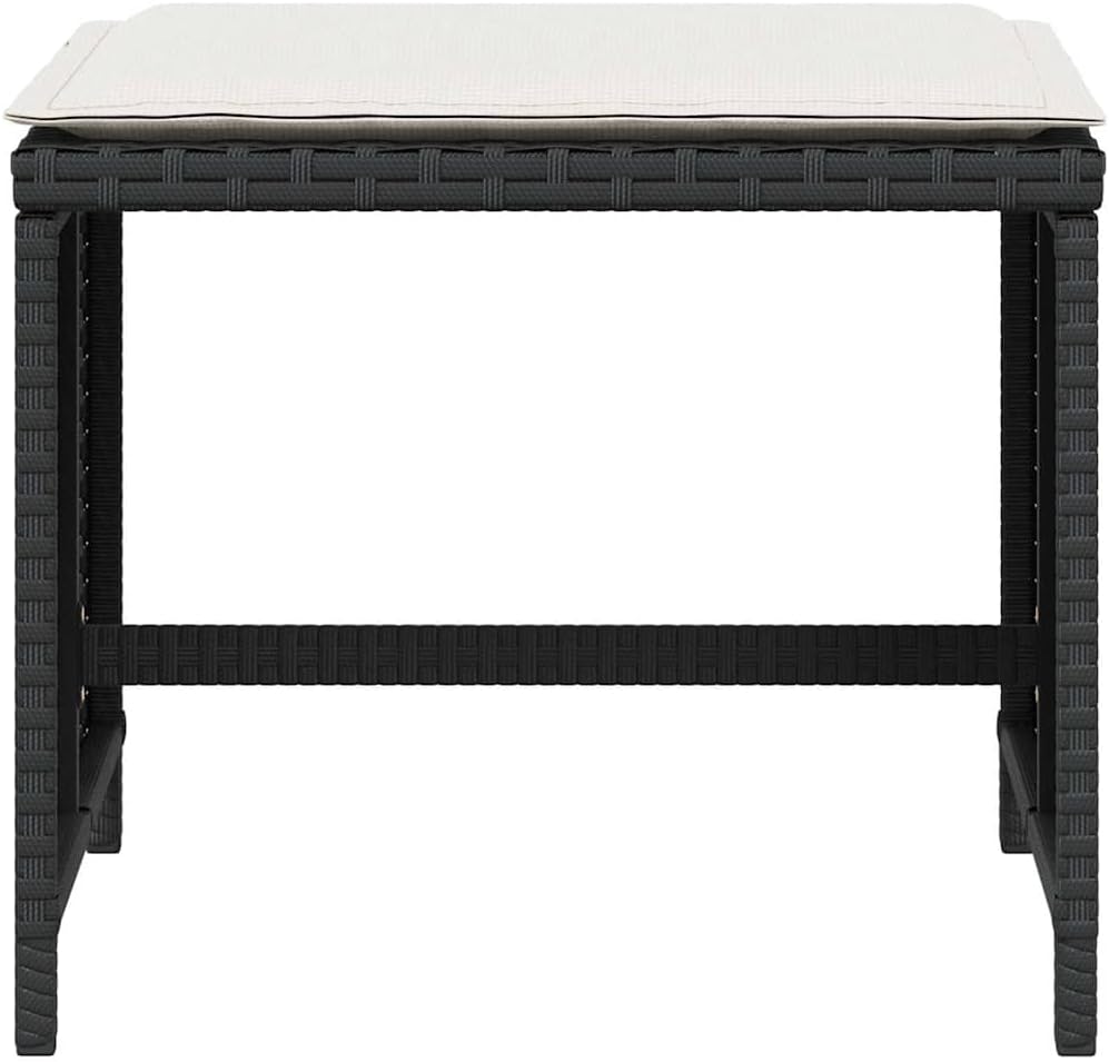 4-Piece Garden Stool Set Black with Cream Cushion