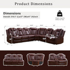 A Ainehome Power LED Reclining Sectional Sofa Set, Living Room Power Recliner Adjustable Sofa, Loveseat and Chair with Storage Console for Home/Office(A-Brown)