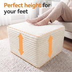 23in Square Pouf Ottoman, Large Corduroy Ottoman Foot Rest with Solid High-Density Foam, Removable Washable Cover, Soft Floor Foot Stool for Living Room, Bedroom, Beige