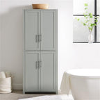 Pemberly Row Tall Wood Pantry Cabinet with Adjustable Shelves, MDF and Birch Veneer, Gray and Nickel Finish, Shaker-Style Doors, 67 in H x 28 in W x 15 in D, Kitchen, Bathroom, or Home Organization