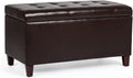 Asense Storage Ottoman Bench, 33" Faux Leather Upholstered End of Bed Bench with Safety Hinge,Wooden Legs,for Entryway Bedroom Living Room,Chocolate Brown
