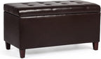 Asense Storage Ottoman Bench, 33" Faux Leather Upholstered End of Bed Bench with Safety Hinge,Wooden Legs,for Entryway Bedroom Living Room,Chocolate Brown
