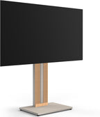 FITUEYES Floor TV Stand for 32-65" TV with Hidden Back Storage,Morandi Grey | Height Adjustable, Wood TV Stand Swivel, Scandinavian Style, Tall TV Stand for Home Decor with Reinforced Base, Zen Series