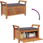 Garden Storage Bench with Cushion, Solid Acacia Wood Outdoor Storage Bench, Comfortable Seating and Ample for Garden Tools