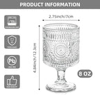 6 Packs Vintage Goblet Glasses Handcrafted Art Deco Crystal Goblets 8 oz Wine Glasses Drinking Goblets Bar Tumbler Glassware for Iced Tea, Wine, Beer, Juice, Cocktail, Whiskey
