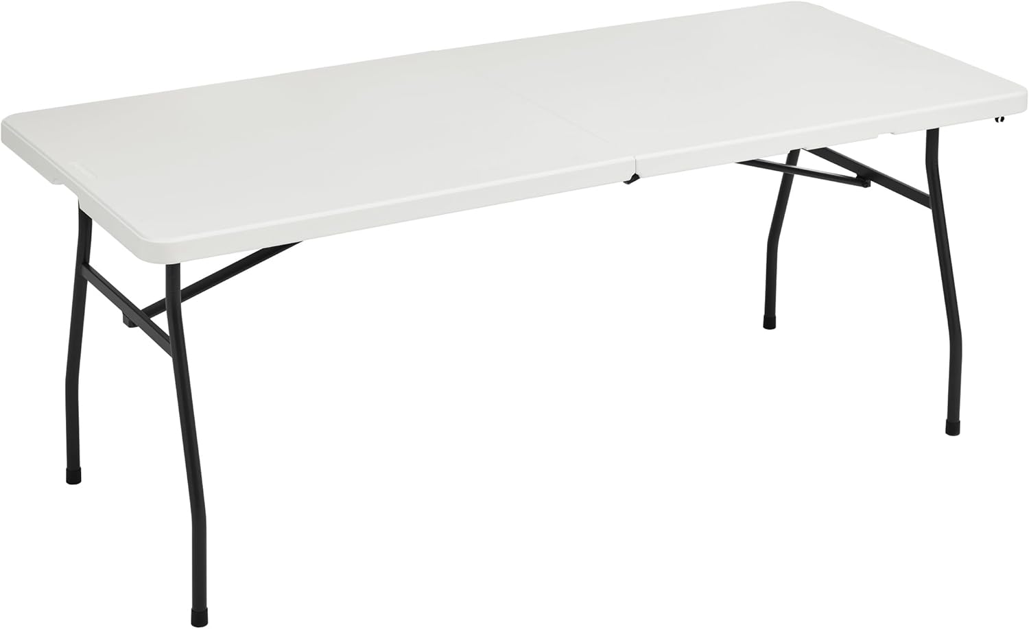 Amazon Basics Heavy Duty Portable Folding Table, 6 ft, Indoor & Outdoor, Fold-in-Half Design with Carrying Handle, White | Portable