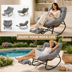 Oversized Rocking Chair with Zero-Gravity Foot Rest & Ottoman, Comfy Lounge Chair for Patio, Porch, Balcony, Indoor Reading Nook, Big Cozy Chaise Chair for Outdoor & Home Use, Grey
