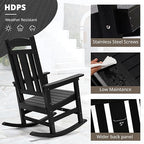 LUE BONA Outdoor Rocking Chairs Set, 3-Piece, HDPS Poly Porch Rockers with Table, Plastic Weather Resistant Rocking Chair Set for Outdoor Indoor, Garden, Backyard, 350lb, Black Chairs+Table