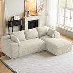 ONEMMLION 96" L-Shaped Cloud Couch Sofa with Chaise, Beige White