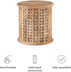 MAKLAINE Transitional Wood Hand Carved Side Table in Natural