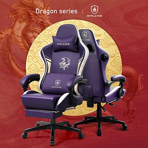 GTPLAYER Gaming Chair with Bluetooth Speakers and Footrest, Dragon Series Video Game Chair, Heavy Duty Ergonomic Chair Esports Gaming Chair, Computer Office Desk Chair (Purple)