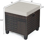 RELAX4LIFE 2-Piece Patio Ottoman Set - Wicker Footstools, All Weather PE Rattan Ottoman with Removable Cushions, Square Footrest Seat, Outdoor Stools for Garden, Porch, Pouf Ottoman (Brown)