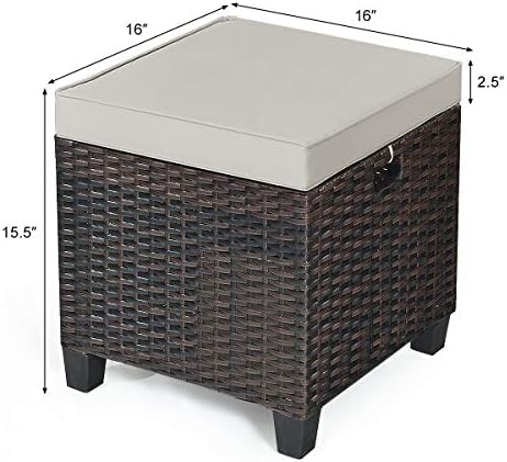 RELAX4LIFE 2-Piece Patio Ottoman Set - Wicker Footstools, All Weather PE Rattan Ottoman with Removable Cushions, Square Footrest Seat, Outdoor Stools for Garden, Porch, Pouf Ottoman (Brown)