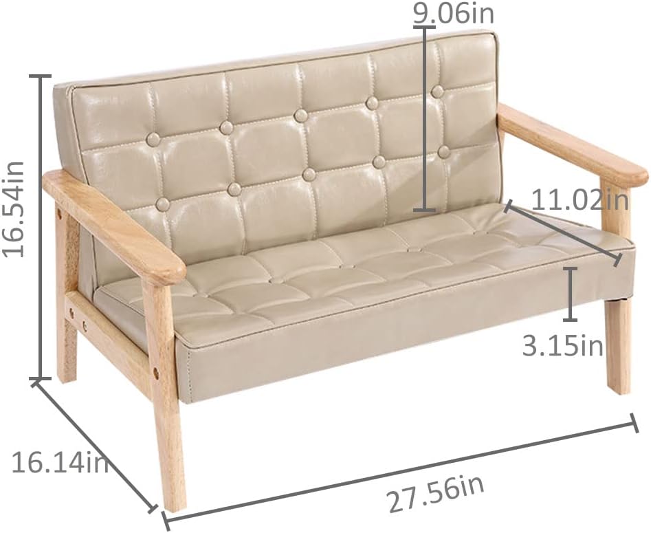 Sofa Chair: Solid Wood Arm & PU Leather Fabric Seating Chair Photography Prop Bench Photoshoot Photo Posing Props for Camel Loveseat