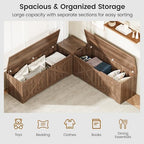 L Shaped Storage Bench, 63" Corner Bench with Storage, Breakfast Nook Bench with 3 Hidden Flip-Top Compartments, Backless Dining Bench for Kitchen, Entryway, Dining Room, Walnut