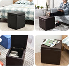 Bonded Leather Square Cube Storage Ottoman,12x12x14inch,Upholstered Foot Rest Stool with Hinged Lid,Faux Leather Footrest Ottoman Thicken Foam Padded Seat (Purple)