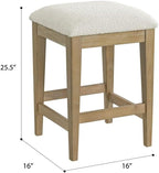 Pemberly Row Oak Console Table Set, Sand Dune Beige Finish, Solid Wood Construction with 3 Drawers & 3 Upholstered Stools, Coastal-Inspired Space-Saving Design for Entryway or Living Room