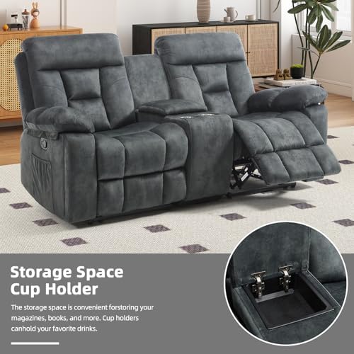 EBELLO 2 Pieces Recliner Sofa Couch Furniture Set, Overstuffed Reclining Loveseat Recliner Couch and Wide 3PC Bonded Sofa Set for Living Room, Dark Greenish-Grey