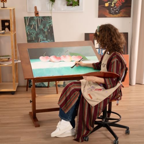 DJAR 42x30 Adjustable Wooden Drafting Table & Art Drawing Desk, Walnut | Large Tilting Desktop for Painting, Sketching & Writing, Sturdy Workspace for Professional Artists and Designers
