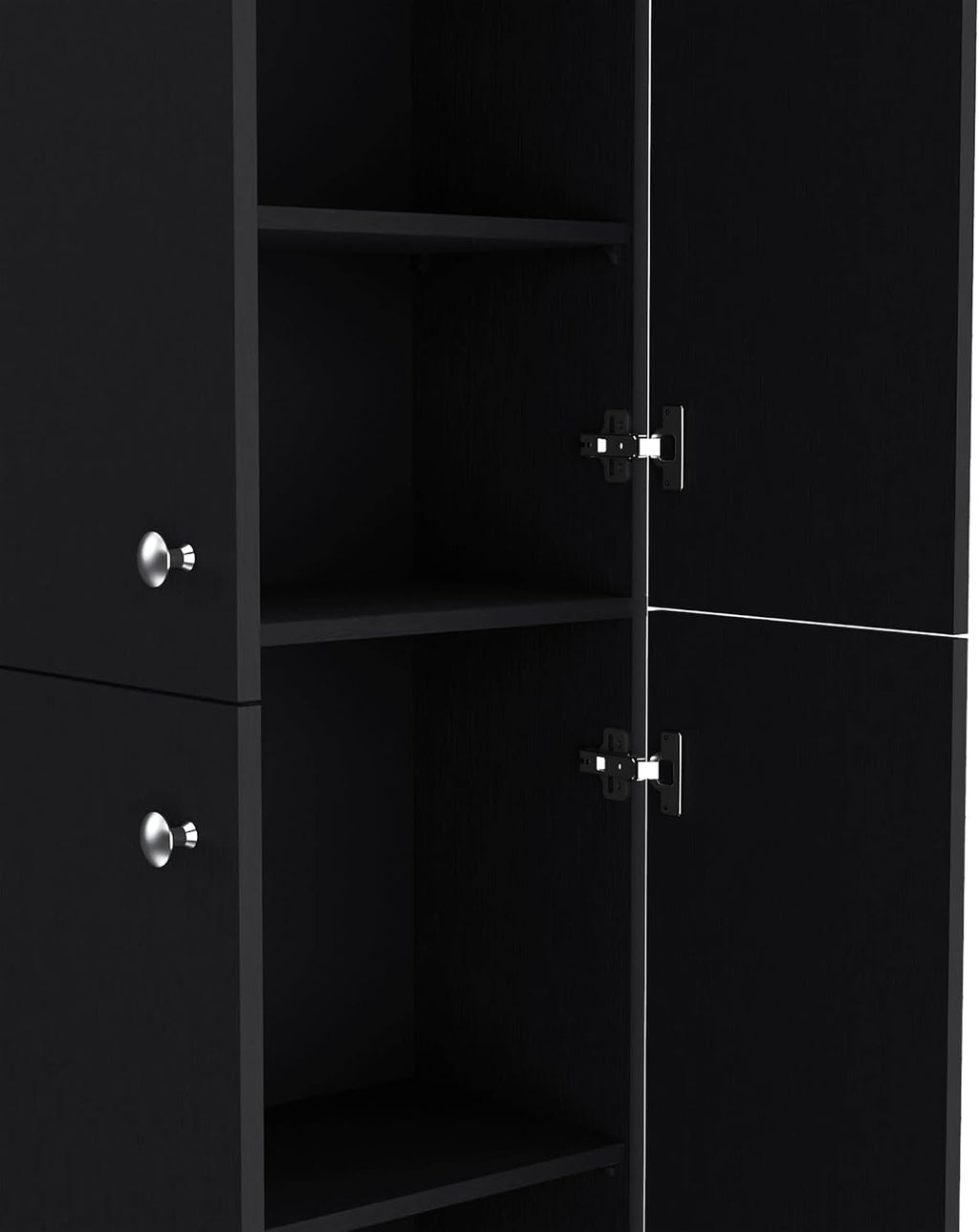 Kitchen Pantry 71" H, 4 Doors, 5 Adjustable Shelves, Laundry, Black