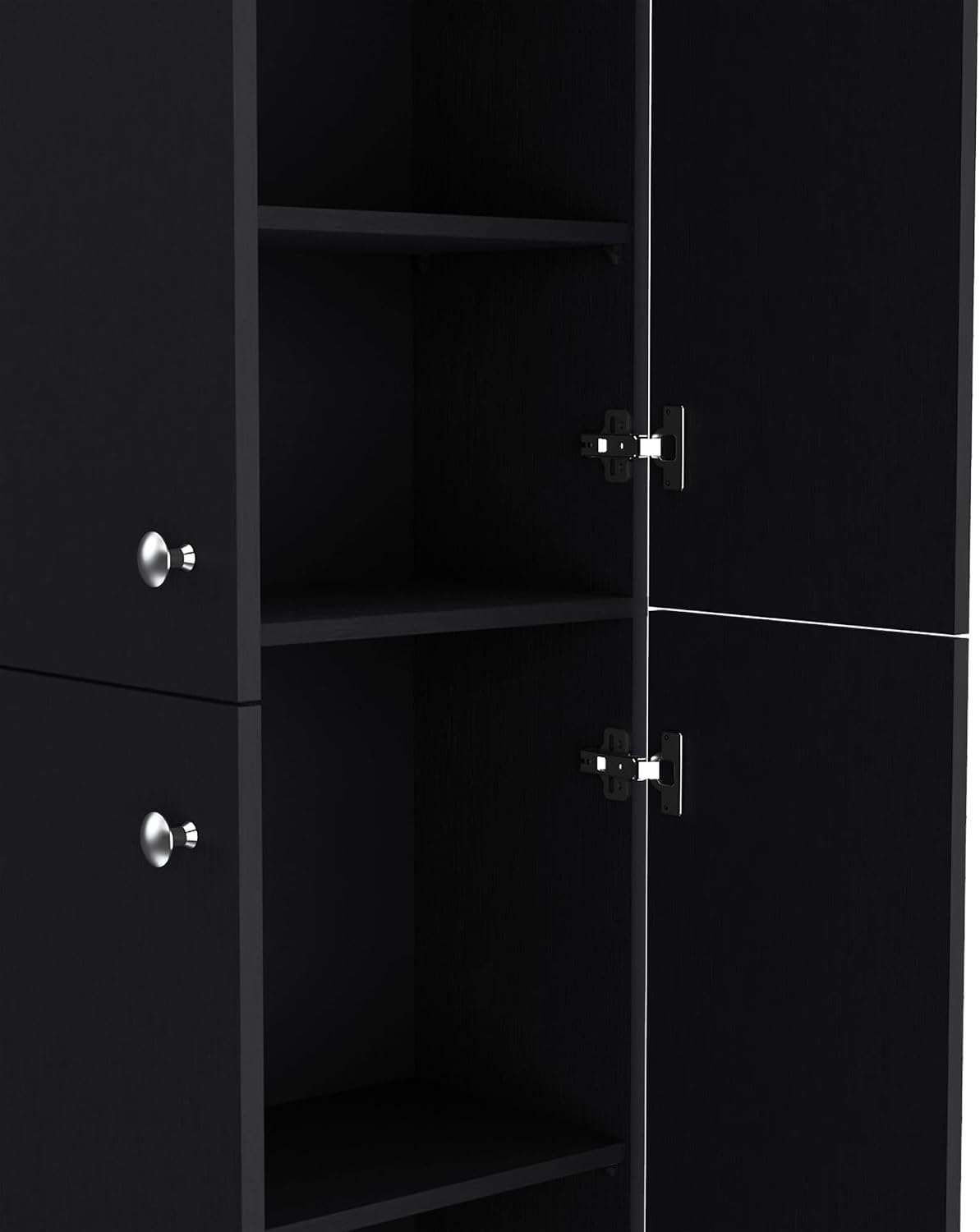 Kitchen Pantry 71" H, 4 Doors, 5 Adjustable Shelves, Laundry, Black