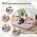 79" Convertible Sofa Bed, Couches for Living Room | Pink | Corduroy Futon Sofa Bed with Pocket Springs, Modular Sleeper Couch in a Box, No Assembly