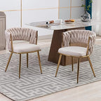 KCC Velvet Dining Chairs Set of 2,Woven Chairs with Metal Legs,Green | Modern Dining Chair with Metal Legs, Upholstered Dining Chairs for Dining Room, Kitchen, Vanity, Living Room