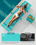 SERWALL HDPE Outdoor Chaise Lounge Set of 2 with Cup Holder & Wheels, Aruba | Weather-resistant chaise lounge resists fading, with 5-level adjustable back, cup holder and wheels.