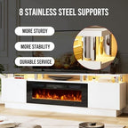 80" Fireplace TV Stand, 2-Tier LED Entertainment Center with 36" Fireplace, Fits TVs up to 90", Modern High Gloss TV Console with LED Lights & Storage Cabinets for Living Room, White + Black