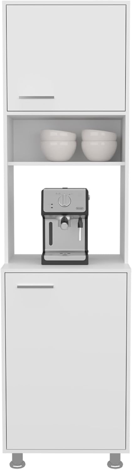 Kitchen Pantry with 2 Doors and 5 Shelves in White | Tall vertical design with 5 shelves for efficient kitchen storage