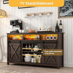 Vinctik 6&Fox 57In Wooden Farmhouse Entertainment Center for 60/65 inch TV,Double Layer Storage Farmhouse TV Stand,Double-Row Sockets with Wood Sliding Barn Door TV Stand(Double Layer Rustic Brown)