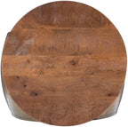 MAKLAINE Large Hammered Metal Drum Table with Storage, Brass Finish, Solid Mango Wood Top, 27.5 in Diameter, Handcrafted Accent Table for Living Room or Bedroom Use