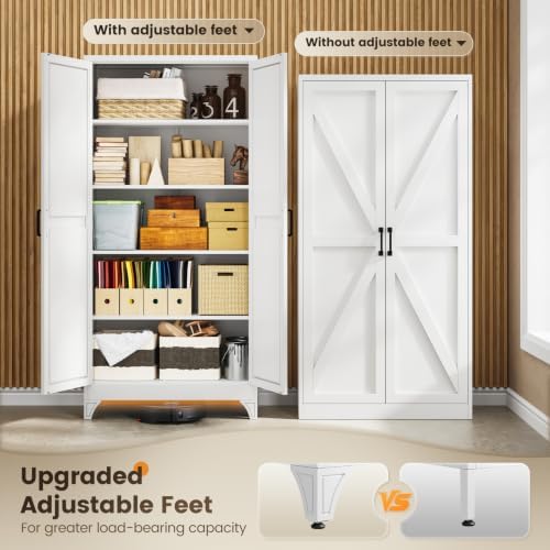 Yizosh Metal Storage Cabinet with Doors and 4 Adjustable Shelves - 75" White Kitchen Pantry Storage,4-Tier Tall Steel Cabinet Locker for Kitchen,Living Room,Dining Room