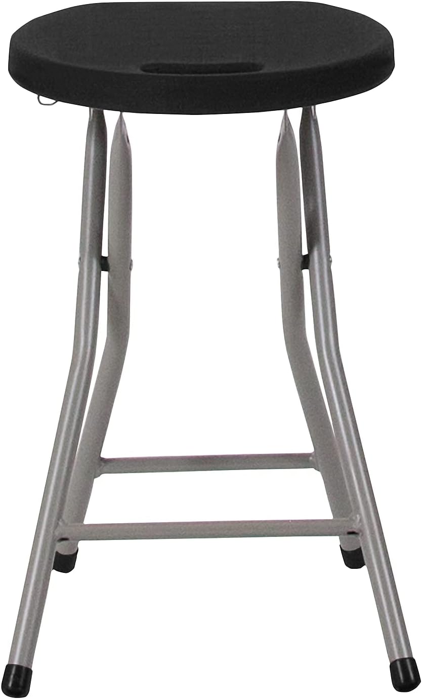 Flash Furniture Micah Foldable Stool with Black Plastic Seat and Titanium Gray Frame | Lightweight, Compact, Easy Storage, Indoor Use