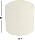Storage Ottoman, 18 Inch Round Removable Lid, White Boucle Fabric