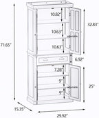 RASOO 70.87" Hutch Cabinet with Storage Freestanding White Pantry Storage Cabinet with 1 Drawer and 4 Doors, 3 Adjustable Shelves Inside of The Buffet Cabinet