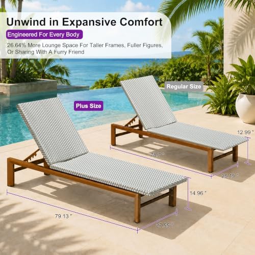 PURPLE LEAF Extra Wide French PE Rattan Patio Chaise Lounge Set of 2, Grey | Extra Wide Fits Heavier Users, Fade-proof Wicker, Matte Teak Wood-Grain Rustproof Aluminum, 5 Recline, Non-Slip Pads, 440 lbs