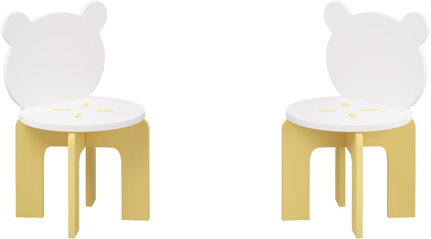 3-Piece Table & Chair Set, Cute Bear-Back Chairs | Ages 3-8 Boys & Girls | Solid Wood Legs | Safe Rounded Corners | Playroom,Daycare, Classroom,Home Activity