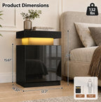 MXV Nightstand Set of 2 with LED Lights, 24in Tall Night Stand with Storage Cabinet for Bedroom, Bedside Table with LED (Black, 17.7" D x 14.37" W)
