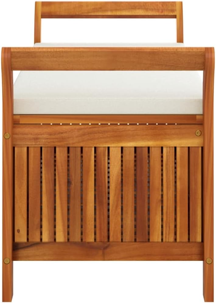 Wooden Garden Storage Bench 49.6" Solid Acacia Patio Storage Bench with Cushion, Outdoor with Curved Arms and Extra Seat Cushion