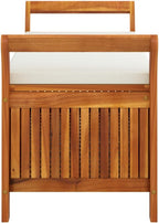 Solid Acacia Wood Patio Storage Bench 49.6 Inch | With Cushion, Curved Arms, Ample Storage for Pillows and Blankets, Assembly Manual Included