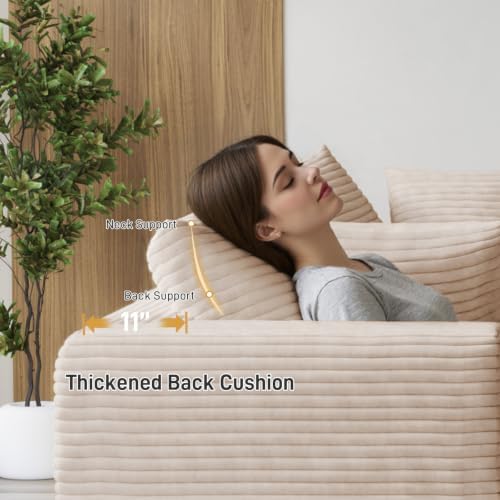ONEMMLION 131" Oversized Cloud Couch Sofa with Chaise, Beige | Corduroy, U-Shaped Modular Sectional Couch for Living Room, Memory Foam, 19" Comfort-Height Seating, Deep Seat, Wide Armrest
