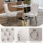 SSLine Modern White Marble Dining Table Set for 4,Luxury 69" Faux Marble Kitchen Table with Velvet Tufted Chairs for 4,5-Piece Dining Room Table Set with Silver Stainless Steel U-Shape Base